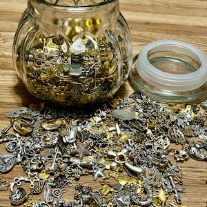 100 Gold, Brass and Silver Charms, Random Silver and Gold Charms, Bulk Silver and Gold Charms, Assorted Mixed Charms