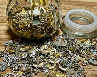 100 Gold, Brass and Silver Charms, Random Silver and Gold Charms, Bulk Silver and Gold Charms, Assorted Mixed Charms