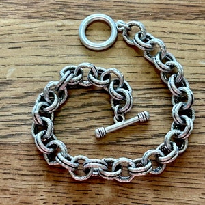 Silver Double Link Toggle Bracelet, Double Link Chain Bracelet, Chunky Chain Bracelet