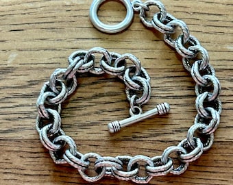 Silver Double Link Toggle Bracelet, Double Link Chain Bracelet, Chunky Chain Bracelet