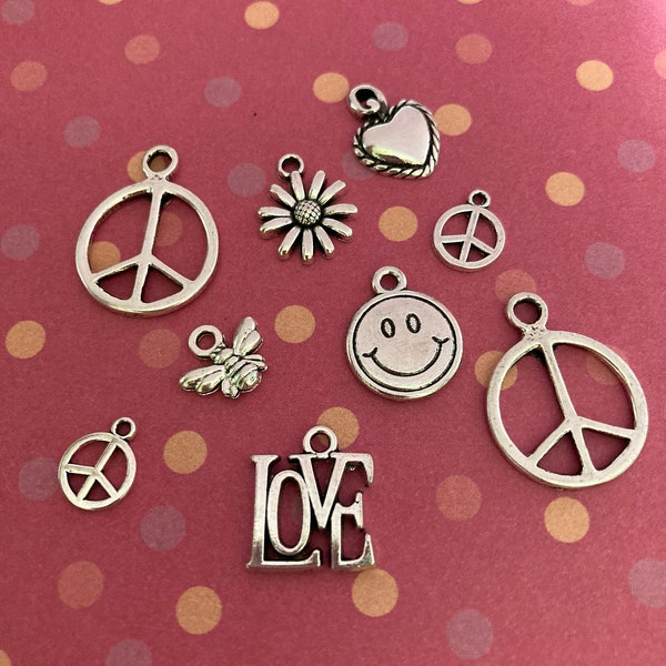 Hippie Charm Assortment (9 Charms) Peace Sign Charms