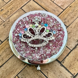 Princess Crown Embellished Compact Mirror, Princess Mirror, Pink Mirror