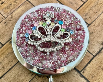 Princess Crown Embellished Compact Mirror, Princess Mirror, Pink Mirror