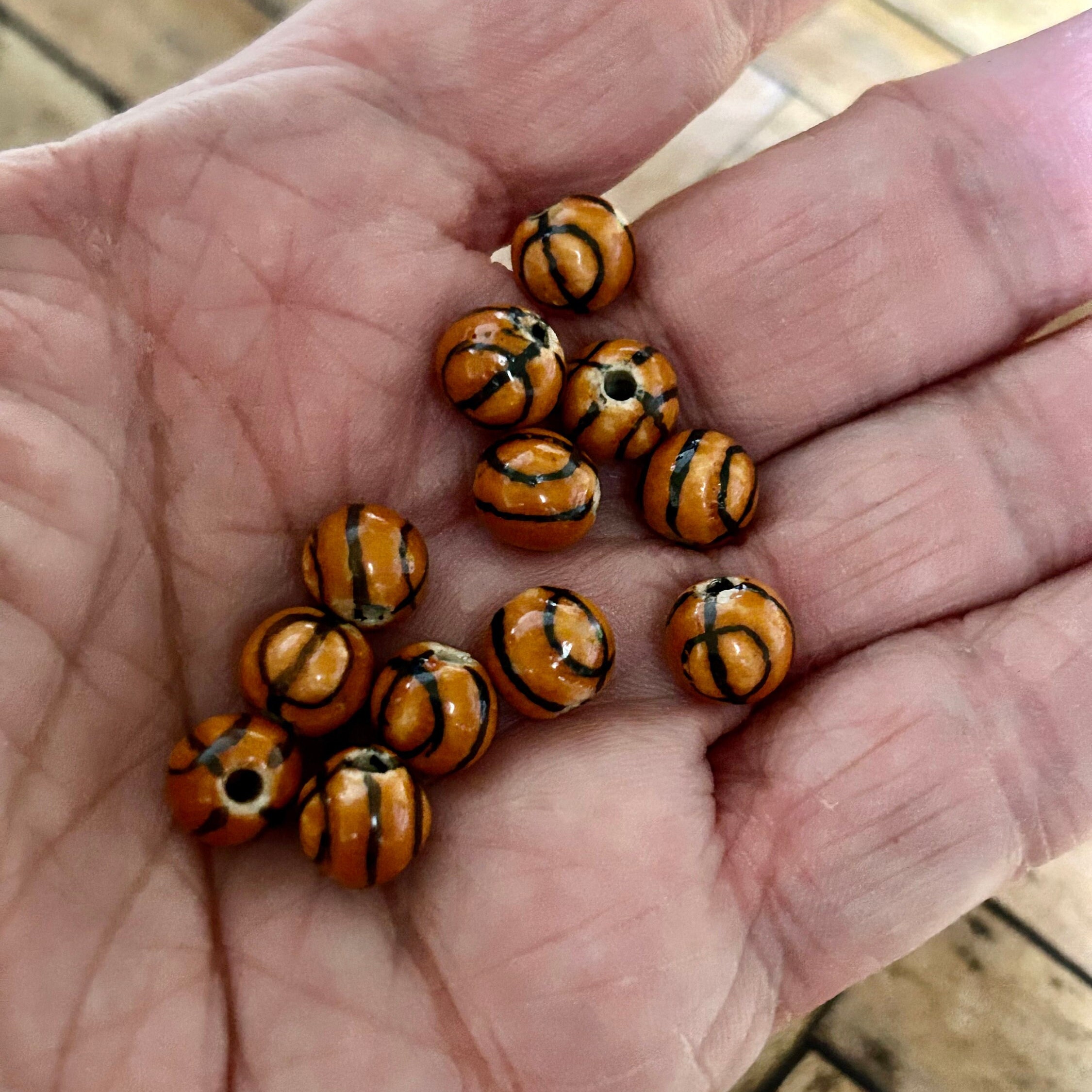 8mm Basketball Beads (12 pcs) Painted Ceramic Basketball Beads, Clay Basketball Beads