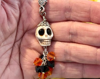 Candy Skull Zipper Pull, Zombie Zipper Pull, Halloween Zipper Pull, Halloween Clip
