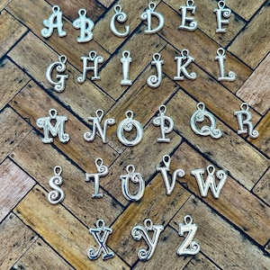 Sterling Silver Plated Initial Charms (6 Charms)  Letter Charms, Alphabet Charms
