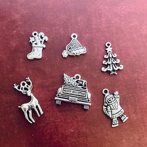 Christmas Charm Assortment, Farm Truck Charm, 6 Charms