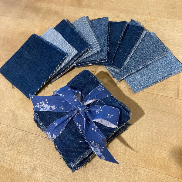 Denim Jean Fabric Squares for Quilting, 30 pcs, 3x3 or 4x4 or 5x5