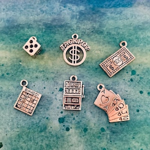 Casino Charm Assortment (6 Charms) Slot Machine Charms, Gaming Charms