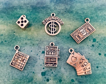 Casino Charm Assortment (6 Charms) Slot Machine Charms, Gaming Charms