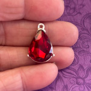 3 Red Tear Drop Charms (3 Charms) July Birthstone Charms, Ruby Charms, Crystal Red Charms