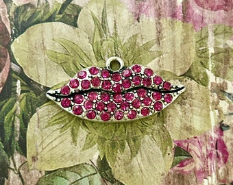 Hot Pink Lip Charm, Kiss Charms, Lip Necklace or Lip Earrings