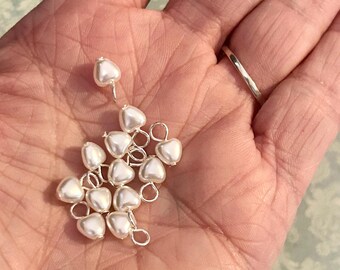 4mm White Pearl Heart Charms (12 Beads) White Heart Beads, White Pearl Beads, Pearl Charms