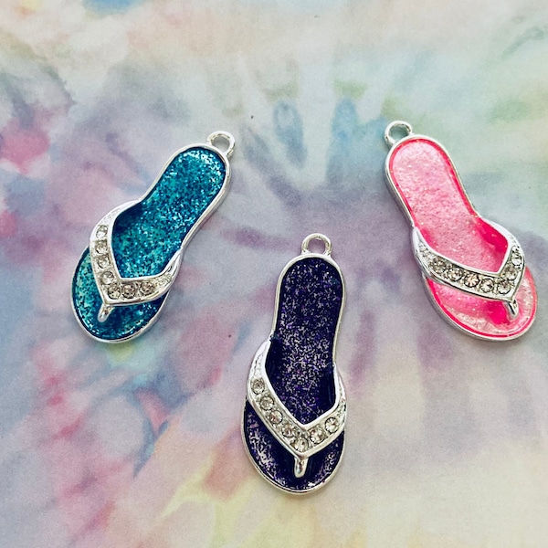 Flip Flop Charms (3 or 6 Charms) Flip Flop Pendant, Sandal Charms