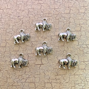 May include: Five silver buffalo charms with a detailed design. The charms are perfect for jewelry making, scrapbooking, or other craft projects.