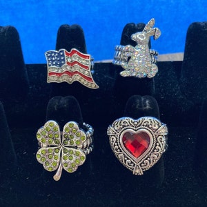 Holiday Rings, USA Flag Ring, Shamrock Ring, Bunny Ring, Heart Ring, Stretchy Ring