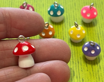Red Mushroom Charms (12 Charms) Resin Mushroom Charms, Acrylic Mushroom Charms