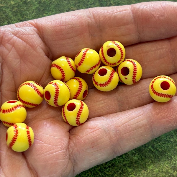 10mm Softball Beads (12) Yellow Softball Beads, Acrylic Softball Beads