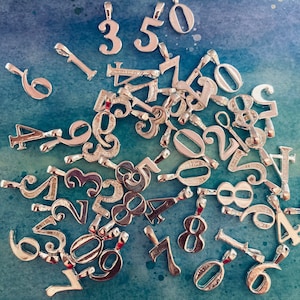 100 Sterling Silver Plated Number Charms (100 Charms) Random Number Charms, Bulk Number Pendants
