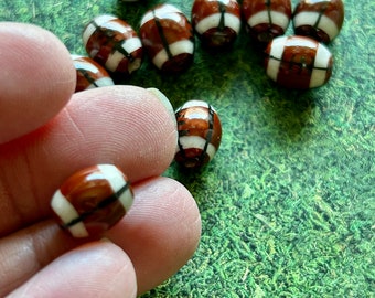Painted Ceramic Football Beads (12 pcs) Painted Football Beads, Clay Football Beads