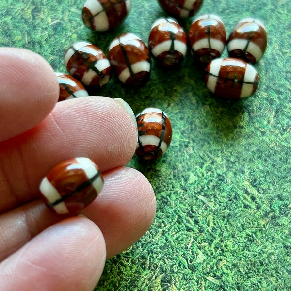 Painted Ceramic Football Beads (12 pcs) Painted Football Beads, Clay Football Beads