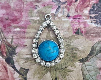 Amuleto de turquesa natural, amuleto de lágrima de cristal, amuleto de piedra turquesa