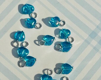 4mm Aqua Heart Charms (12 Beads) Turquoise Heart Beads, Turquoise Charms