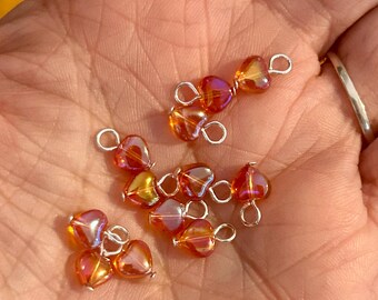 4mm Heart Charms (12 Beads)  Orange Beads, Orange aurora borealis bead Charms