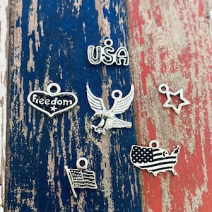 American Charm Set (6 or 12 Charms) United States Flag Charms, USA Charms