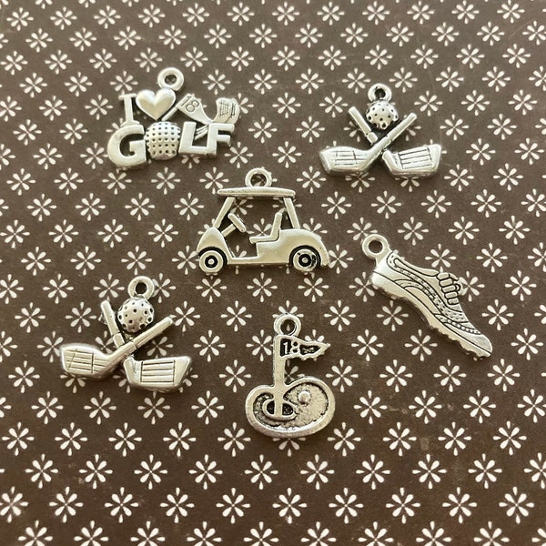 Golf charms, mix of 6 Charms