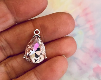 3 Pink Charms (3 Charms) Rose Charms, Pink Tear Drop Charms