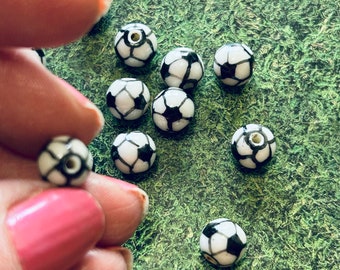 8mm Painted Ceramic Soccer Beads (12 pcs) Painted Soccer Beads, Clay Soccer Beads