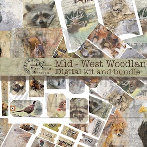 16 PAGE Midwest Woodland printable digital themed kit for junk journals, Wildlife, Nature, Forest, Animals