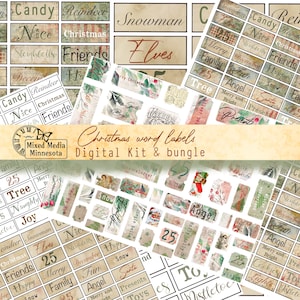 Christmas word labels printable digital kit for junk journals