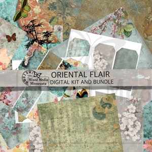 Printable Digital Oriental Flair Scrapbook Junk Journal Mixed Media Collage Kit Bundle Ephemera image 1