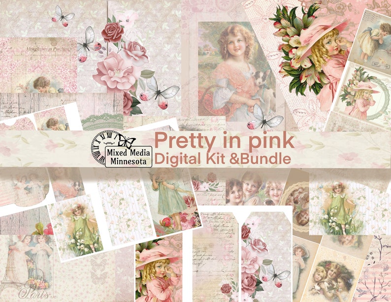 15 PAGE Pretty in Pink Printable Digital Themed Kit for Junk Journals ...