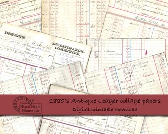 Antique Ledger (1880's) for collage, junk journal digital printable pages