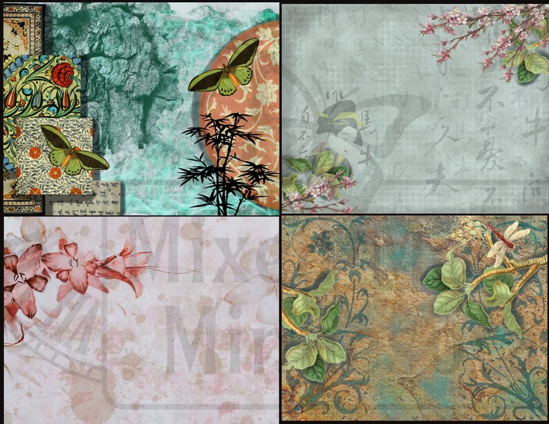 Printable Digital Oriental Flair Scrapbook Junk Journal Mixed Media Collage Kit Bundle Ephemera image 3