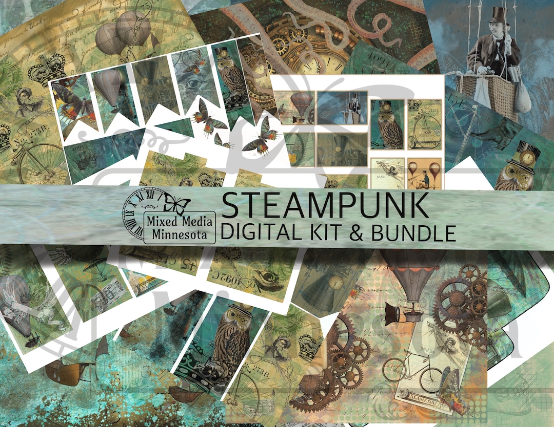 Printable Digital Steampunk Scrapbook Junk Journal Mixed Media Collage ...