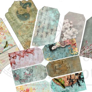 Printable Digital Oriental Flair Scrapbook Junk Journal Mixed Media Collage Kit Bundle Ephemera image 5