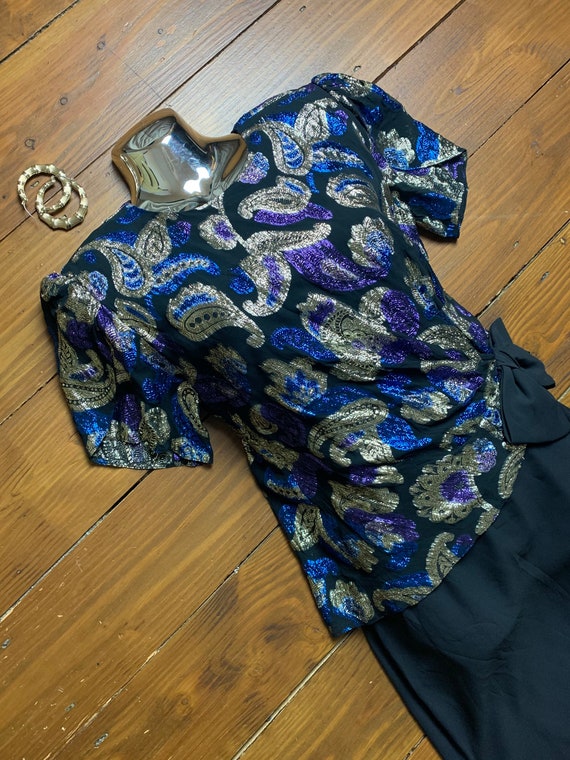 80s Metallic Paisley Cocktail Frock
