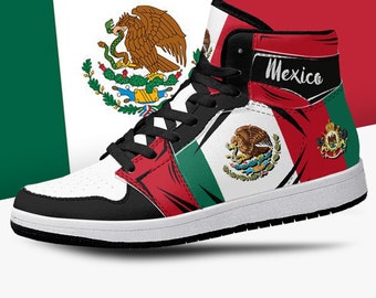 Mexico Flag High Tops, National Flag, Mexico, Mexican Flag Shoes, Mexican Coat of Arms Premium High Tops