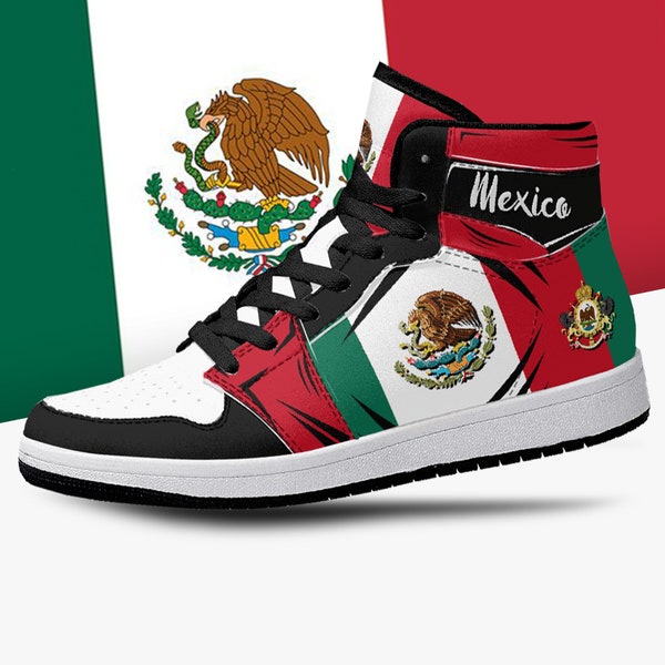 Mexico Flag High Tops, National Flag, Mexico, Mexican Flag Shoes, Mexican Coat of Arms Premium High Tops