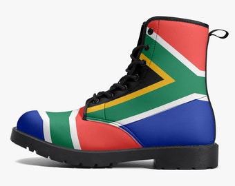 South Africa Flag Boots, National Flag, SA Flag, Faux Leather Boots, South African Flag Shoes, SA South Africa Flag Premium Outdoor Boots