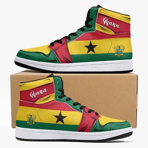 Zapatillas altas con la bandera de Ghana, bandera nacional, bandera africana, zapatos de África, Ghana, zapatillas altas premium con la bandera de Ghana imagen 5