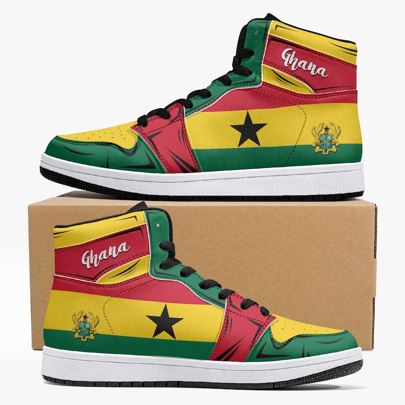 Zapatillas altas con la bandera de Ghana, bandera nacional, bandera africana, zapatos de África, Ghana, zapatillas altas premium con la bandera de Ghana imagen 5