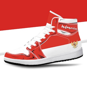 Indonesia Flag High Tops, National Flag, Indonesian Flag Shoes, Indonesia, Indonesian Flag Premium High Tops