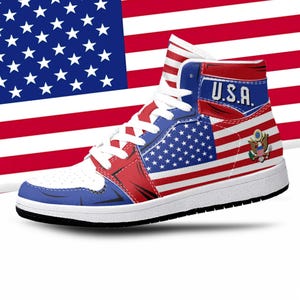 American Flag High Tops, National Flag, United States Flag Shoes, Red White and Blue, USA Premium High Tops