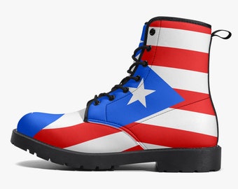 Puerto Rico Flag Boots, National Flag, Puerto Rican Flag, Faux Leather Boots, Puerto Rico Flag Shoes, Puerto Rico Flag Premium Outdoor Boots