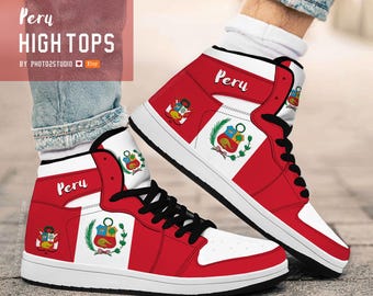 Personalisierte Peru Sneakers - Einzigartige Country Pride Schuhe, Individuelle Casual Turnschuhe, Streetwear High Top Schuhe